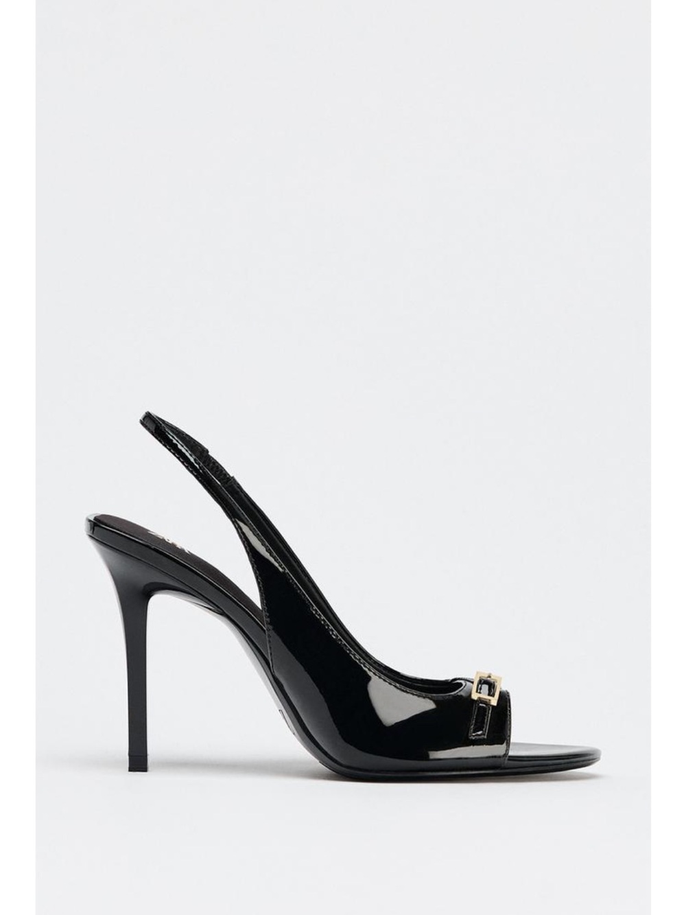 Zara Black Patent Slingback Heels with Gold Buckle - Picture 7 of 7